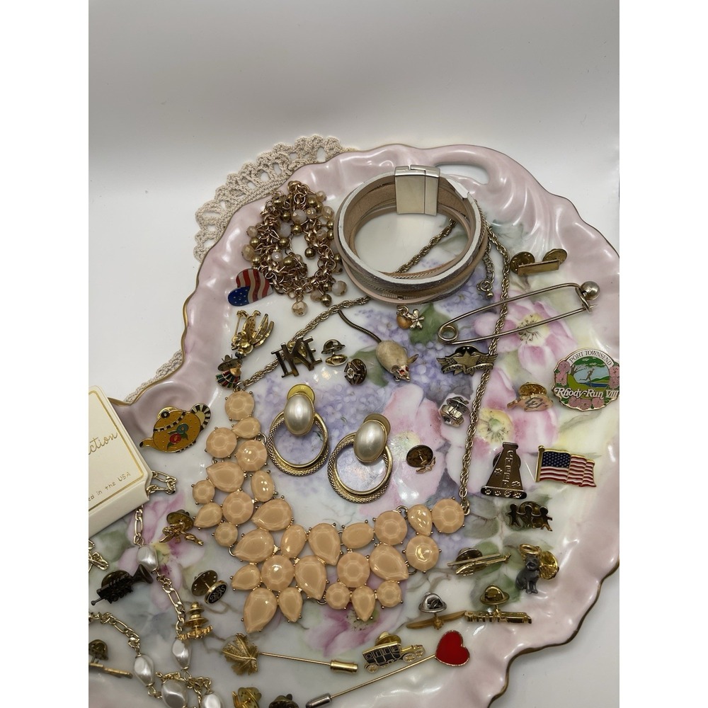 Mixed Lot Costume Jewelry, Necklaces, Pins, Bracelets, Cuffs And Earrings